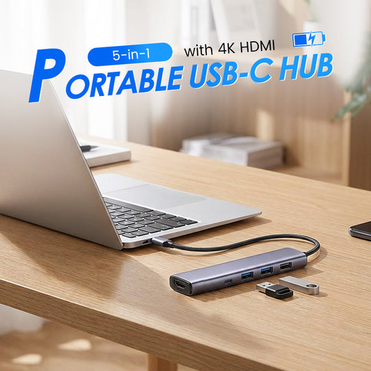 Portabel 5-i-1 USB-C Hub med 4K HDMI-utgång