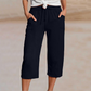 👖 50% RABATT NU!🌿 Dam Plisserade Croppade Byxor – Linne-Bomull Vid Ben & Andningsbar – Sommar Casual Essential 🍃