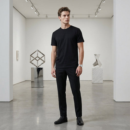 Herr klassisk rundhalsad T-shirt – premium blandning, atletisk passform & tidlös design 👕💨