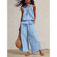 👗 50% RABATT NU! 🌺 Kvinnors 2-delat Ärmlöst Set – Smockad Halsringning Topp + Vida Byxor – Luftig Semesterstil, Mjuk & Andningsbar ✨