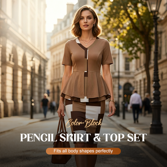 👗 50% RABATT NU! 🎨 Färgblock Pennkjol & Topp-set – Figursmäckrande, snyggt & perfekt för kontor, middag eller speciella tillfällen – mångsidigt set 🔥