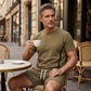 Herr Waffelstickat Set – Kortärmad T-shirt & Shorts, Andningsbart Tyg, Ledig Passform 👕🩳