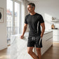 Herr Waffelstickat Set – Kortärmad T-shirt & Shorts, Andningsbart Tyg, Ledig Passform 👕🩳