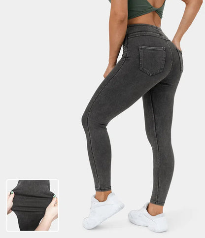 🔥🎁Nyhet 50 % RABATT🔥Casual-leggings i stretchig denim med hög midja och bakfickor
