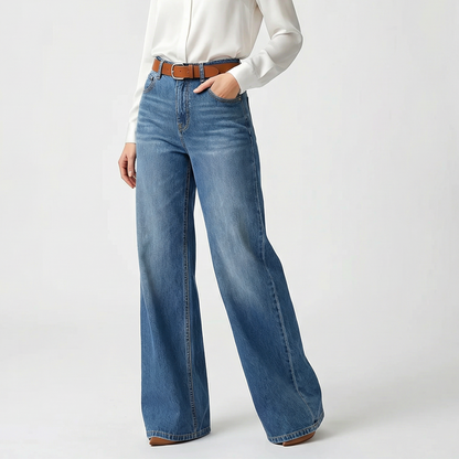Dam Högmidjade Vida Jeans i Denim