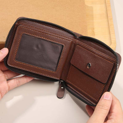 Herr PU-Läder Blixtlås Bifold Plånbok