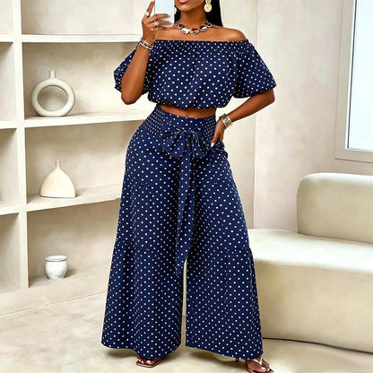 👒 50% RABATT NU! ✨ Dam Off-Shoulder Prickigt Set – Elegant Högmidja & Luftigt – Sommarsemesterns Måste 🍋