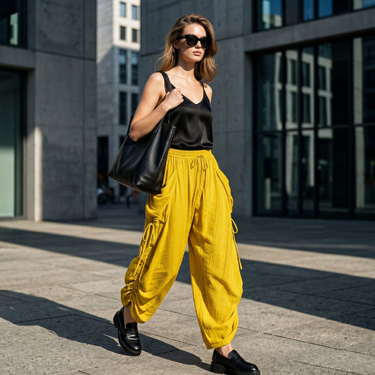 👖 BEGRÄNSAD TID 50% RABATT! ✨ Dam Lyktobyxor – Lös Passform, Dragsnoddsmidja, Vida Ben 🍁