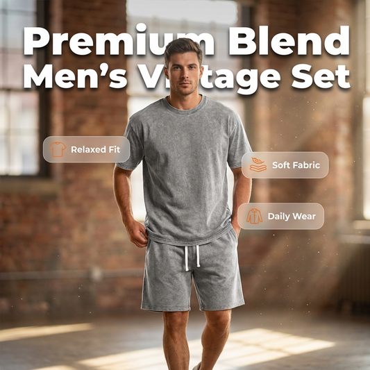 👕 50% RABATT NU! 🩳 Herr Vintage T-shirt & Shorts Set – Oversized Avslappnad Passform, Acid Wash Finish & Andningsbar Bomull – Vardagsstreetwear ✨