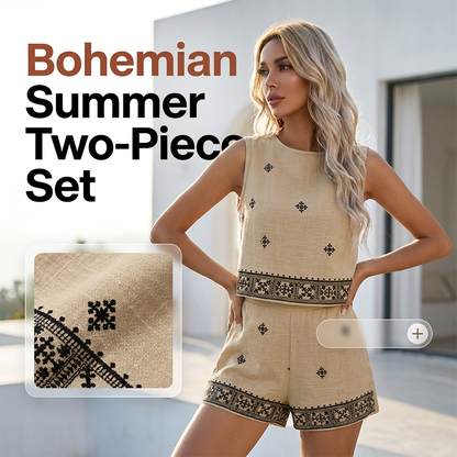 🌸 50% RABATT NU! 🌸 Dam Bohem Tryckt Ärmlös Topp & Shorts Set