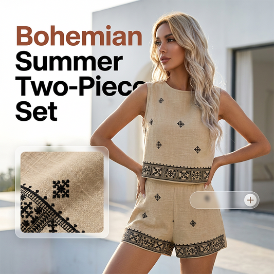 🌸 50% RABATT NU! 🌸 Dam Bohem Tryckt Ärmlös Topp & Shorts Set