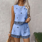🌸 50% RABATT NU! 🌸 Dam Bohem Tryckt Ärmlös Topp & Shorts Set