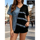 👕 Denim Print V-ringad T-shirt – Mjuk, Snygg, Enkel Stil 🌀