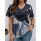 👕 Denim Print V-ringad T-shirt – Mjuk, Snygg, Enkel Stil 🌀