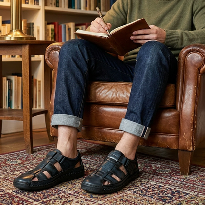 👞 BEGRÄNSAD TID 50% RABATT! ✨ Herr Stängd Tå Strandsandaler – Andningsbara, Kudädade, Kardborreband 🌊