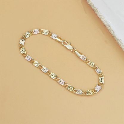 💎 TIDSBEGRÄNSAD 50% RABATT! ✨ Unisex Trefärgat Länkarmband – Guld/Roséguld/Silver, Facetterad Yta, Hummerlås 🖤