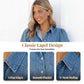 👚 LIMITED-TIME 50% OFF! ✨ Women's Puff Sleeve Denim Blouse – Button-Down, Lapel Collar, Lightweight 🌟