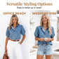 👚 LIMITED-TIME 50% OFF! ✨ Women's Puff Sleeve Denim Blouse – Button-Down, Lapel Collar, Lightweight 🌟