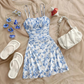 👗50% OFF! ✨Floral Ruched Mini Dress – Spaghetti Straps, Backless, Beach Ready 🌸