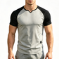 👕 TIDSBEGRÄNSAD 50% RABATT! ✨ Herr V-ringad Raglan T-shirt – Snabbtorkande, Slim Fit, Tvåfärgad 🏋️