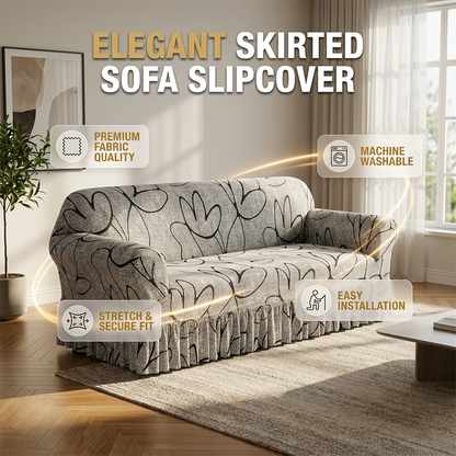 Högsträckbart sofföverdrag – volangkant & fullständigt skydd