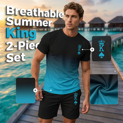 🎨 Herr 3D-gradient set – T-shirt & shorts, unik färgövergång, andningsbart tyg & perfekt för semester, festival & vardag 🌴