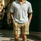 🌬️ Herr skjorta & rutiga shorts-set – mjukt, lätt & perfekt för lata dagar, picknick & utflykter, svalt & bekvämt hela dagen 🧺