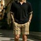 🌬️ Herr skjorta & rutiga shorts-set – mjukt, lätt & perfekt för lata dagar, picknick & utflykter, svalt & bekvämt hela dagen 🧺