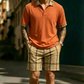 🌬️ Herr skjorta & rutiga shorts-set – mjukt, lätt & perfekt för lata dagar, picknick & utflykter, svalt & bekvämt hela dagen 🧺
