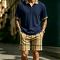 🌬️ Herr skjorta & rutiga shorts-set – mjukt, lätt & perfekt för lata dagar, picknick & utflykter, svalt & bekvämt hela dagen 🧺