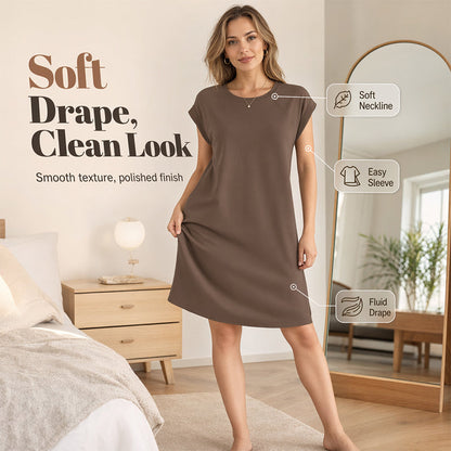 👗 50% OFF NOW! 🌸 Women's Crew Neck Solid Color Dress – Soft & lightweight – Perfect for work, beach or everyday elegance – versatile and comfy ✨🌿