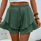 💃 Dam flödande shorts med volang-lager – kjol-liknande utseende med shorts-trygghet, resår med dragsko & andningsbart tyg, perfekt för varma dagar & strandpromenader 🏖️