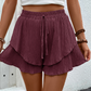💃 Dam flödande shorts med volang-lager – kjol-liknande utseende med shorts-trygghet, resår med dragsko & andningsbart tyg, perfekt för varma dagar & strandpromenader 🏖️