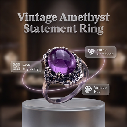 Vintage-ring med spets och ametist