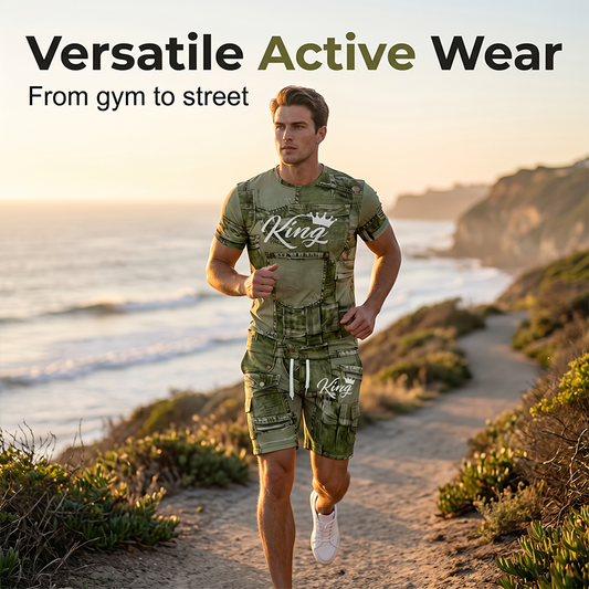 VORVERKAUF⏰ Herr Casual Fejk Denim Print T-shirt & Shorts Set