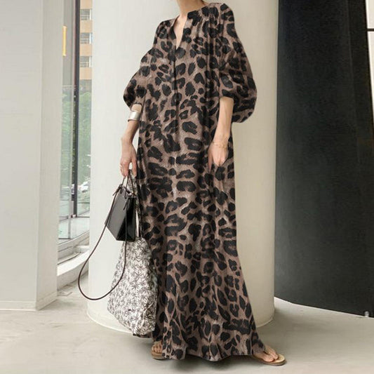 🎉 BEGRÄNSAD TID 50% RABATT! 💞 Leopardmönstrad Oversized Maxi-Skjorteklänning – Vild Elegans Möter Komfort, 78K+ Sålda! 🐆