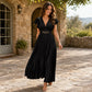 👗 50% OFF NOW! ✨ Women Elegant V-Neck Pleated Long Dress – Flattering pleats, lightweight fabric & elegant flow – Perfect for parties, weddings & summer evenings 🌸