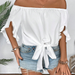 🎉 2026 Sale — Over 25,000 Sold! 💞 Women Casual Off Shoulder Sweet Bow Tie Front Summer Blouse – Breezy Summer Elegance 🌸