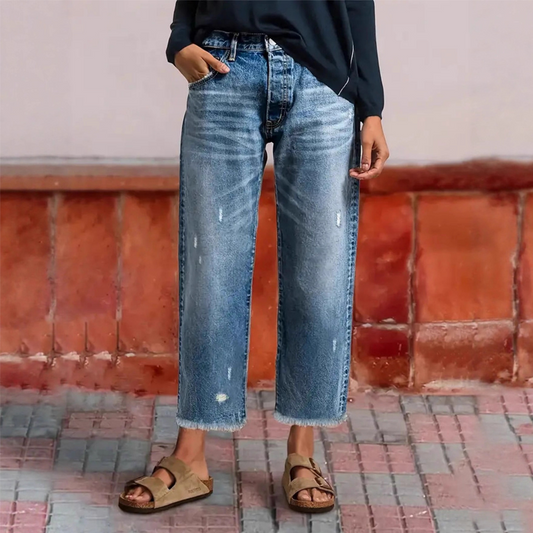Dam Retro Croppad Raka Ben Jeans