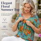 Dam V-ringad Tryckt T-shirt Casual Kortarmad Plisserad Topp
