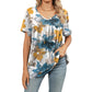 Dam V-ringad Tryckt T-shirt Casual Kortarmad Plisserad Topp