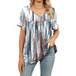 Dam V-ringad Tryckt T-shirt Casual Kortarmad Plisserad Topp
