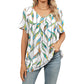 Dam V-ringad Tryckt T-shirt Casual Kortarmad Plisserad Topp