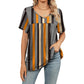 Dam V-ringad Tryckt T-shirt Casual Kortarmad Plisserad Topp