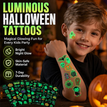 Lysande Halloween Tillfalliga Tatueringar for Barn Tecknade Vattentatiga Glosande Klistermarken