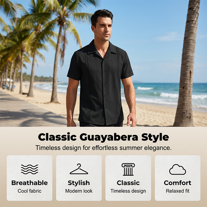 Herr Kortärmad Kubansk Guayabera Skjorta