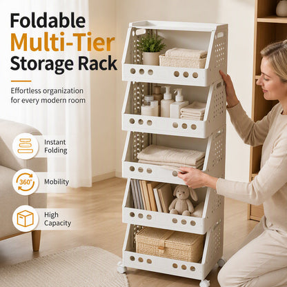 🛒 50 % RABATT NU! 📦 Hopfällbar förvaringsorganisatör i flera nivåer med hjul – 360° låsbara hjul, platsbesparande & mångsidig – perfekt för kök och sovrum 🏠
