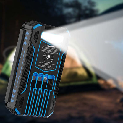 ⏳🔥50 % RABATT UNDER BEGRÄNSAD TID! ⏰☀️ Solcellsladdare – 20 000 mAh, hopfällbar solpanel med 4 paneler, IPX5 och LED-ficklampa – för camping och nödsituationer 🏕️