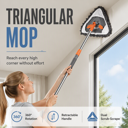 🧹 50% RABATT NU! 🎁 Triangulär städmopp med teleskopskaft – 360° sväng, tvättbara moppdukar & lättviktig – Rengör golv, väggar & hörn med lätthet ✨