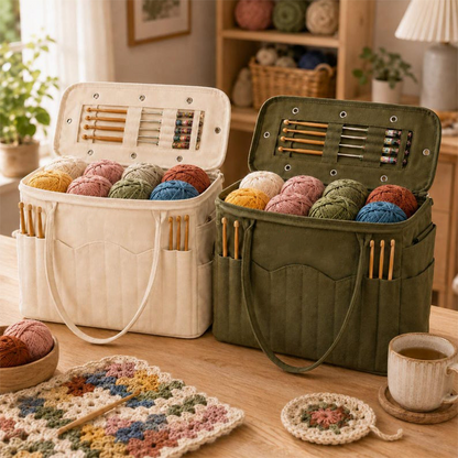 🧶 50% RABATT🔥 Inget mer trassligt garn! Canvas garnförvaringsväska med nålfickor